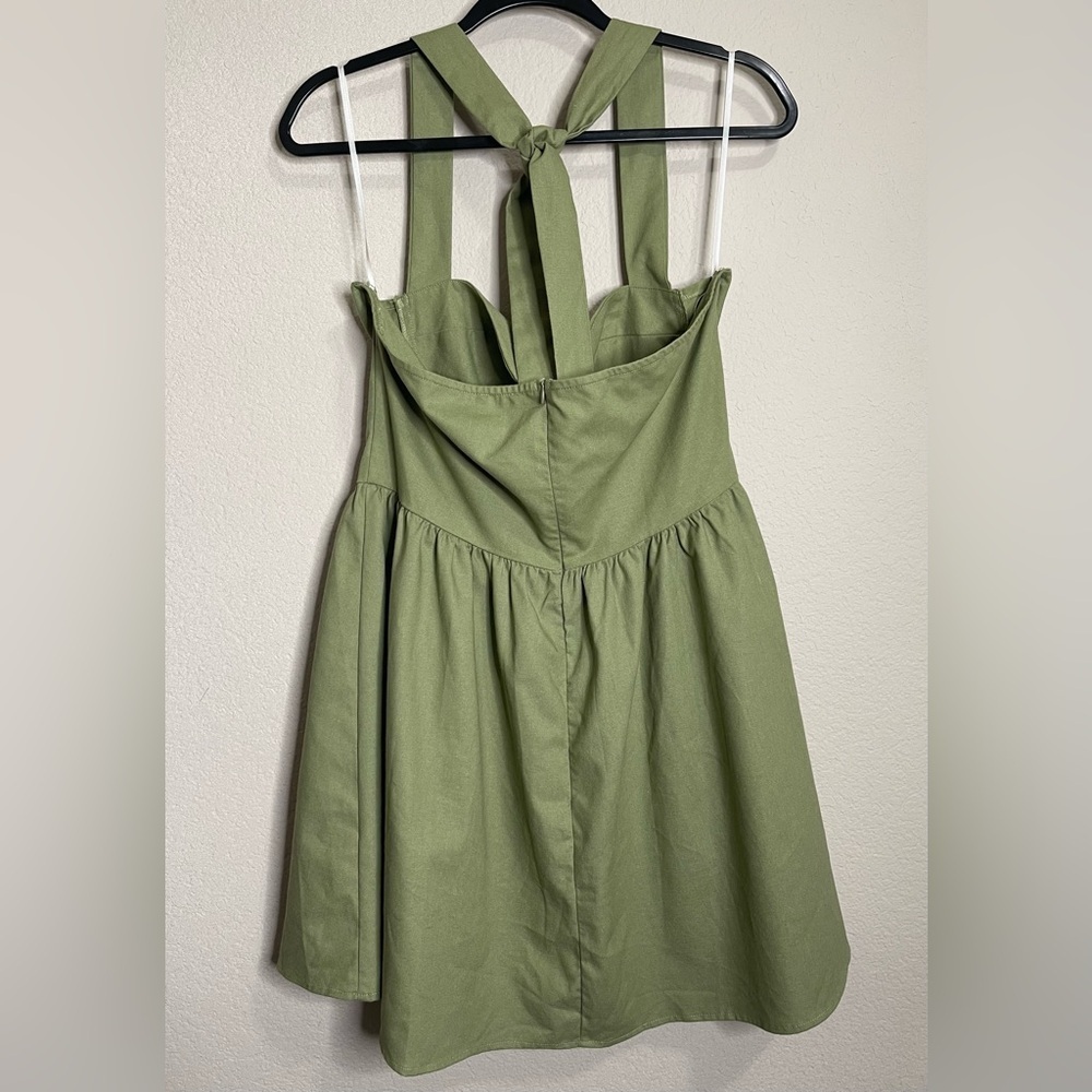 Princess Polly Lyle halter neck corset detail mini skater dress in olive Size 12 - Picture 6 of 11